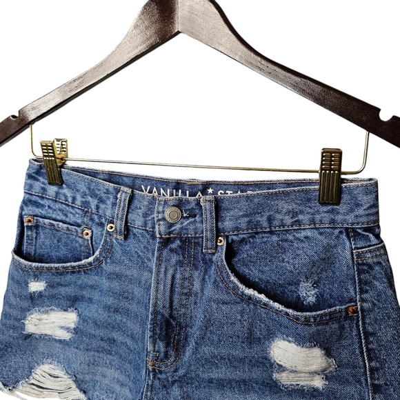 Denim Shorts Distressed Jean Vanilla Star Dark Wash Cut Off Bottoms - Picture 4 of 4